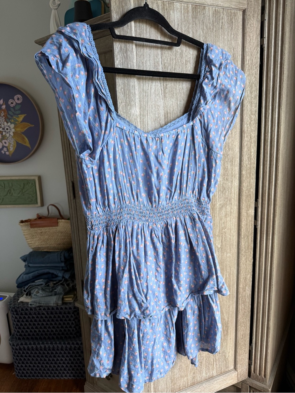 American Eagle Outfitters Light Blue Floral Mini Dress